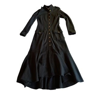 Ralph Lauren Military Maxi Coat Black Gold Button Officer Dark Academia Dress S